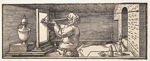 Dibujante dibujando un jarrón de Albrecht Dürer