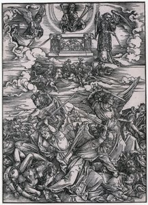 La batalla de los ángeles, figura VII, lámina 9 de la serie «El Apocalipsis» de Albrecht Dürer