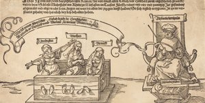 Justicia, Verdad y Razón en las Estacas con el Juez Sentado y la Piedad Durmiente, probablemente 1526 de Albrecht Dürer