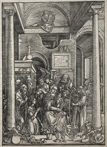 Vida de la Virgen: Adoración de la Virgen y el Niño por santos y ángeles de Albrecht Dürer
