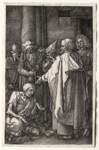 Pedro y Juan sanando al lisiado en la puerta del templo, 1512 de Albrecht Dürer