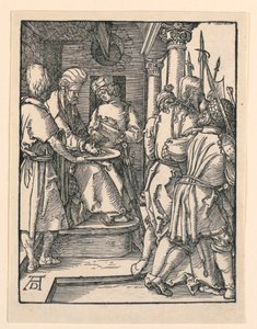 Pilato lavándose las manos, de la serie La Pequeña Pasión de Albrecht Dürer