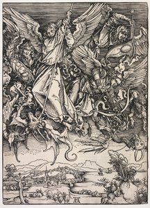 Revelación de San Juan: San Miguel luchando contra el dragón de Albrecht Dürer