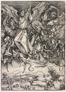 Revelación de San Juan: San Miguel luchando contra el dragón de Albrecht Dürer