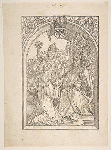 Rosvitha presentando las comedias al emperador Otto I. ilustración de la Opera Hrosvi... n.d. de Albrecht Dürer