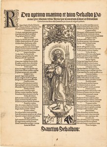 San Sebaldo de pie en una columna