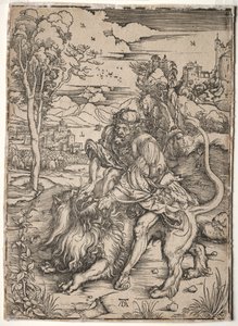 Sansón matando al león, c. 1496-1497 de Albrecht Dürer
