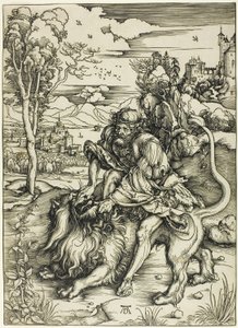 Sansón desgarrando al león de Albrecht Dürer