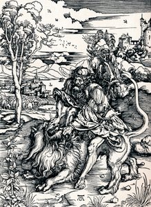 Sansón desgarrando al león, 1497, 1906 de Albrecht Dürer