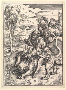 Sansón desgarrando al león, ca. 1497-98 de Albrecht Dürer