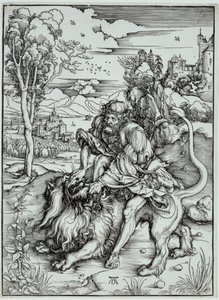 Sansón matando al león de Albrecht Dürer