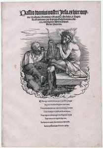 El Hombre de Dolores y el soldado mercenario, hoja 1 [portada] de la serie «La Gran Pasión» de Albrecht Dürer