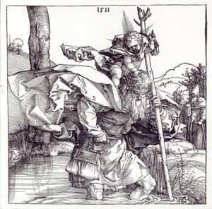 San Cristóbal llevando al Niño Cristo, 1511 (xilografía) (foto en blanco y negro)