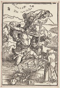 San Cristóbal en el desierto con una bandada de pájaros de Albrecht Dürer