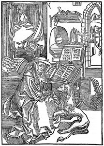 San Jerónimo en su estudio sacando una espina de la pata de un león, 1492 de Albrecht Dürer