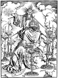 Visión de San Juan de Cristo y los siete candelabros del Apocalipsis, c. 1497 de Albrecht Dürer