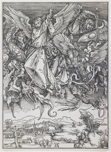 San Miguel luchando contra el dragón, de la serie “El Apocalipsis” de Albrecht Dürer