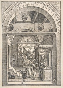 La Anunciación, de La Vida de la Virgen, Edición Latina de Albrecht Dürer