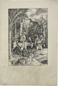 La huida a Egipto, de la vida de la Virgen de Albrecht Dürer