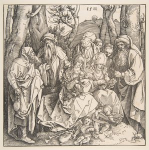 La Sagrada Familia con santos y dos ángeles músicos de Albrecht Dürer