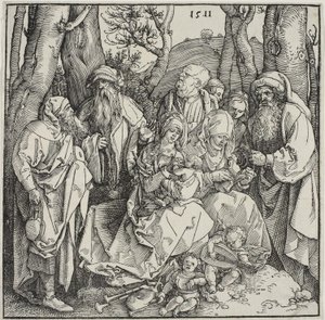 El parentesco sagrado y dos ángeles musicales de Albrecht Dürer