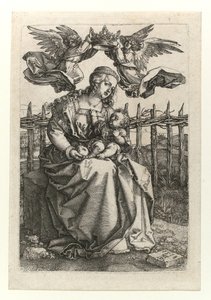 La Madonna y el Niño coronados por dos ángeles, 1518 de Albrecht Dürer