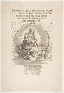La Madonna en la media luna, frontispicio de La vida de la Virgen, ca. 1511 de Albrecht Dürer