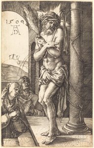 El hombre de dolores de pie junto a la columna de Albrecht Dürer