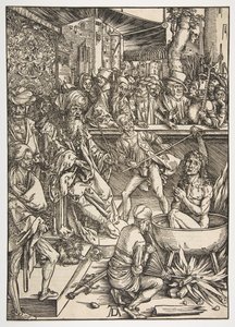 El martirio de San Juan, de El Apocalipsis, edición latina 1511, ca. 1496 de Albrecht Dürer