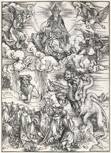 La Bestia de Siete Cabezas y la Bestia con Cuernos de Cordero, del Apocalipsis de San Juan, 1496-98 de Albrecht Dürer