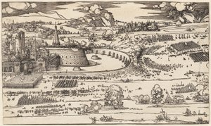 El asedio de una fortaleza (solo lado izquierdo, de 2 bloques) de Albrecht Dürer