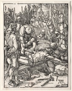 La pequeña pasión: Cristo siendo clavado en la cruz de Albrecht Dürer