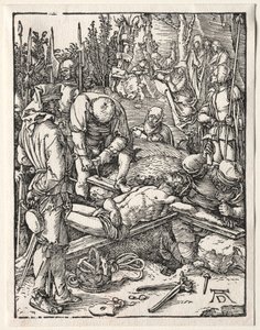 La pequeña pasión: Cristo siendo clavado en la cruz, 1509-1511 de Albrecht Dürer