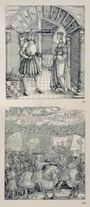 El Arco Triunfal del Emperador Maximiliano I de Alemania (1459-1519): detalle que muestra dos paneles colocados sobre el portal izquierdo que representan (arriba) a Maximiliano I y su primera esposa María de Borgoña (1457-82)