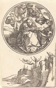 La Virgen Coronada por Dos Ángeles sobre un Paisaje de Albrecht Dürer