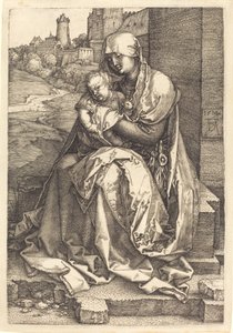 La Virgen y el Niño sentados junto al muro de Albrecht Dürer