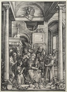 La Virgen y el Niño rodeados de santos y ángeles de Albrecht Dürer