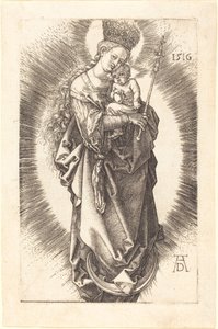 La Virgen y el Niño en una media luna con un cetro y una corona estrellada