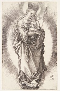 La Virgen en una media luna con una corona de estrellas y un cetro de Albrecht Dürer