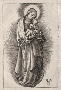 La Virgen con Cinta en el Cabello sobre una Luna Creciente de Albrecht Dürer