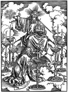 La visión de los siete candelabros del Apocalipsis, 1498 de Albrecht Dürer