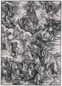 Animal con cuernos de cordero, figura XI, lámina 13 de la serie «El Apocalipsis» de Albrecht Dürer