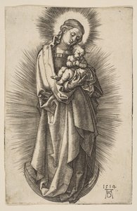Virgen y niño en la media luna con un diadema de Albrecht Dürer