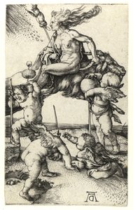 Bruja montando al revés en una cabra, c.1505 de Albrecht Dürer