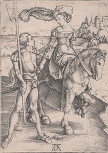 Una dama a caballo y un lansquenete de Albrecht Dürer