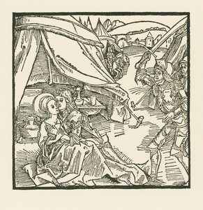 Un caballero del ejército israelita mata a otro caballero al que encuentra con una amante pagana de Albrecht Dürer or Duerer