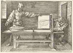Artista dibujando un laúd de Albrecht Dürer or Duerer