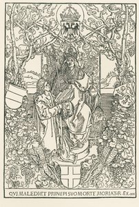 Celtas presenta su obra al emperador Maximiliano, impreso para la Sodalitas Celtica, Nuremberg. de Albrecht Dürer or Duerer