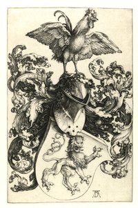 Escudo de armas con león y gallo, 1502-03 de Albrecht Dürer