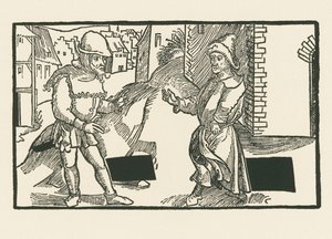 Demea y Micio, c.1492-93 (xilografía) de Albrecht Dürer or Duerer